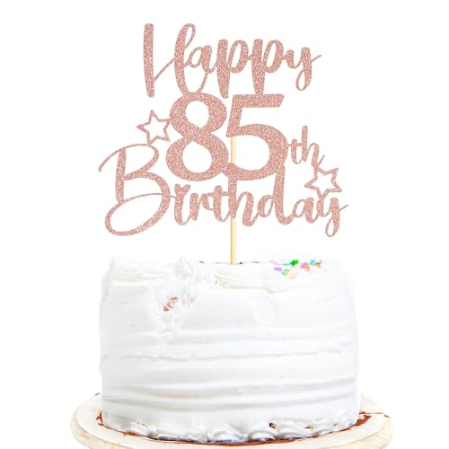 Sotpot 1 x Tortenaufsatz zum 85. Geburtstag, doppelseitig, rotgoldener Glitzer, Tortenaufsatz mit Sternmuster, Kuchendekoration für Happy 85. Geburtstag, Party-Dekorationen von Sotpot
