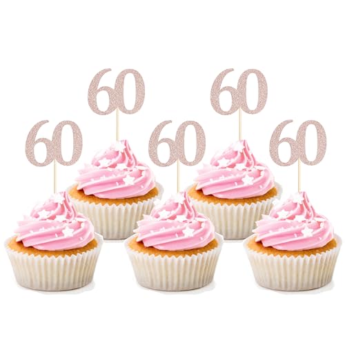 Sotpot Cupcake-Topper zum 60. Geburtstag, Roségold, Glitzer, Prost bis 60 Jahre Geburtstag, Cupcake-Picks für Happy 60th Birthday Party-Kuchendekorationen, 30 Stück Sotpot Cupcake-Topper zum 60. Geburtstag, Roségold, Glitzer, Prost bis 60 Jahre Geburtstag, Cupcake-Picks für Happy 60th Birthday Party-Kuchendekorationen, 30 Stück von Sotpot
