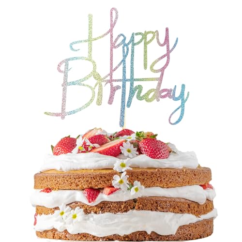 Sotpot Farbe Glitter Happy Birthday Cake Topper, Farbe Glitter Happy Birthday Kuchen Dekoration Geeignet für Party Dekoration für Jubiläum/Geburtstag Kuchen Ausgewählte Deko (Farbe) von Sotpot