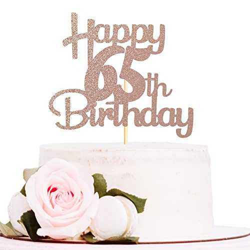 Sotpot Roségold Glitzer 65 Tortenaufsatz, 65. Geburtstag Kuchendekorationen für Geburtstagsparty, Jahrestag, Partyzubehör von Sotpot