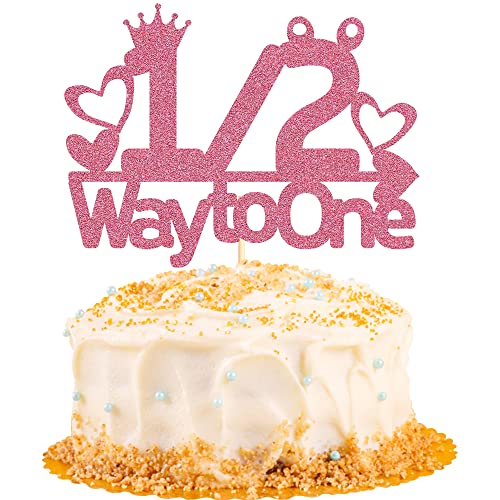 Sotpot Tortenaufsatz, 1/2 Half Way to One, rosa Glitzer, 6 Monate, Kuchenaufsatz für Jungen, Baby, halber Geburtstag, Party, Babyparty, Kuchendekorationen Sotpot Tortenaufsatz, 1/2 Half Way to One, rosa Glitzer, 6 Monate, Kuchenaufsatz für Jungen, Baby, halber Geburtstag, Party, Babyparty, Kuchendekorationen von Sotpot