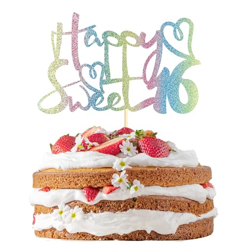 Sotpot Tortenaufsatz "Happy Sweet 40.6 cm, 16. Geburtstag, Hello 16, Cheers to 16 Years Birthday Cake Decoration Supplies Color Glitter von Sotpot