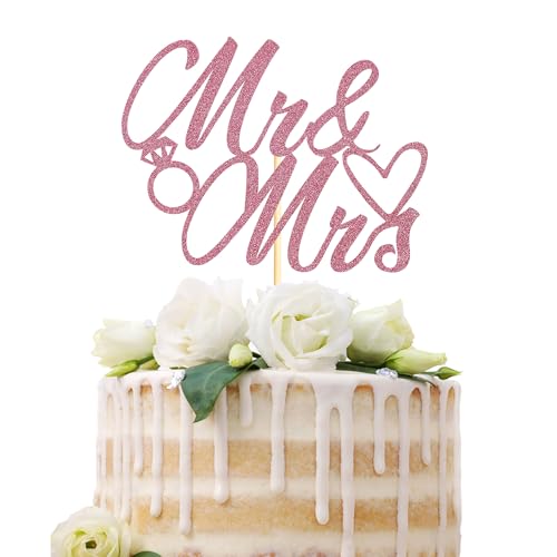 Sotpot Tortenaufsatz "Mr Mrs", rosa Glitzer, Aufschrift "Love Mr Mrs", für Hochzeit, Party, Brautparty, Hochzeit, Cupcake, Dekoration, Partyzubehör, 1 Packung von Sotpot