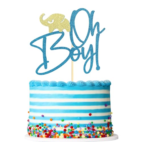 Sotpot Tortenaufsatz "Oh Boy" mit Glitzer, Blau, 1 Packung mit Aufschrift "It's a Boy", Kuchendekorationen für Babyparty, Geschlecht, 1., 2. und 3. Geburtstag, Themenparty-Dekorationen von Sotpot