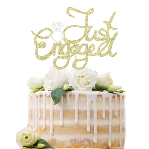 Sotpot Tortenaufsatz mit Aufschrift "Just Engaged", goldfarbener Glitzer, Aufschrift "We're Engaged", für Verlobung, Party, Brautschmuck, Verlobung, Hochzeit, Cupcake-Dekoration, Partyzubehör, 1 von Sotpot