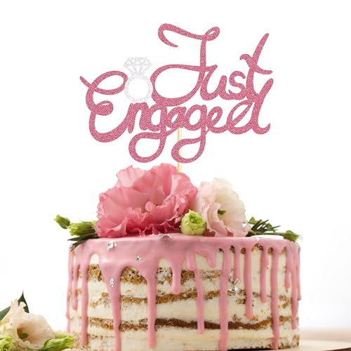 Sotpot Tortenaufsatz mit Aufschrift "Just Engaged", rosa Glitzer, Aufschrift "We're Engaged", für Verlobungen, Partys, Brautpartys, Verlobungen, Hochzeiten, Cupcake-Dekoration, Partyzubehör, 1 Packung von Sotpot