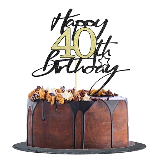 Sotpot Tortenaufsatz zum 40. Geburtstag, Schwarz und Gold, glitzernd, Kuchendekoration zum 40. Geburtstag, für Jungen und Mädchen, 1 Stück von Sotpot