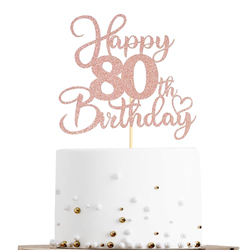 Sotpot Tortenaufsatz zum 80. Geburtstag, doppelseitig, rotgoldener Glitzer, Kuchendekoration für Happy 80th Birthday Anniversary Party Dekorationen, 1 Packung Sotpot Tortenaufsatz zum 80. Geburtstag, doppelseitig, rotgoldener Glitzer, Kuchendekoration für Happy 80th Birthday Anniversary Party Dekorationen, 1 Packung von Sotpot