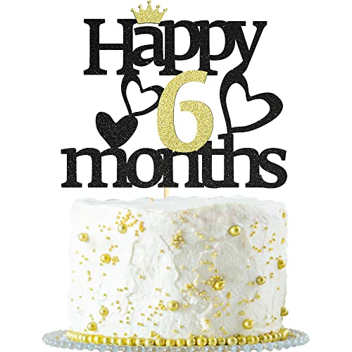 Tortenaufsatz "Happy 6 Monate", Schwarz / Gold, Glitzer, 1/2 Tortenaufsatz für Babyparty, Baby-Party, Halbjahr, Jahrestag, Party-Kuchendekorationen Tortenaufsatz "Happy 6 Monate", Schwarz / Gold, Glitzer, 1/2 Tortenaufsatz für Babyparty, Baby-Party, Halbjahr, Jahrestag, Party-Kuchendekorationen von Sotpot