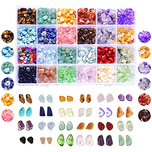 Souarts 24 Art Natürliche Edelstein Perlen Unregelmäßige Steinperlen 4-8mm Energie Stein Basteln für DIY Schmuck Selber Machen Set Halskette Armband Ohrringe von Souarts