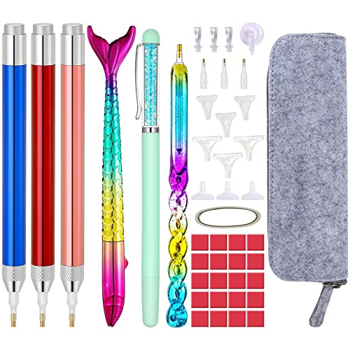 Souarts 5D Diamond Painting Zubehör Set mit LED Stift, Meerjungfrau Drill Pen, Ersatz Stiftköpfen, Malkleber Lehm, Aufbewahrungstasche für Mosaikherstellung Nagelkunst Diamanten Malerei Strassstein von Souarts