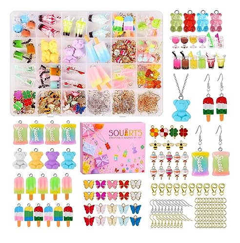 Souarts 104PCS Charms Schmetterling Bär Anhänger Set mit 150PCS Zubehör für Ohrringe Armband Halskette Schlüsselanhänger, Schmuck Selber Machen Set mit Aufbewahrungsbox von Souarts