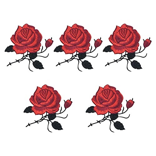 Souarts Aufnäher Kleidung Patch Applikationen zum aufbügeln DIY Aufbügler Rose Blumen Muster (5), Weinrot, Größe: 8.5cmx8.5cm, Dicke: 1.2mm von Souarts