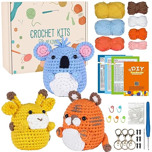 Souarts Komplett Häkelset für Anfänger Tiere, Häckeln Stricken Set mit Anleitung Häkelnadeln Garn, Kreativ Strickset Bastelset für Erwachsene Kinder Geschenk (Blau Gelb Orange) von Souarts