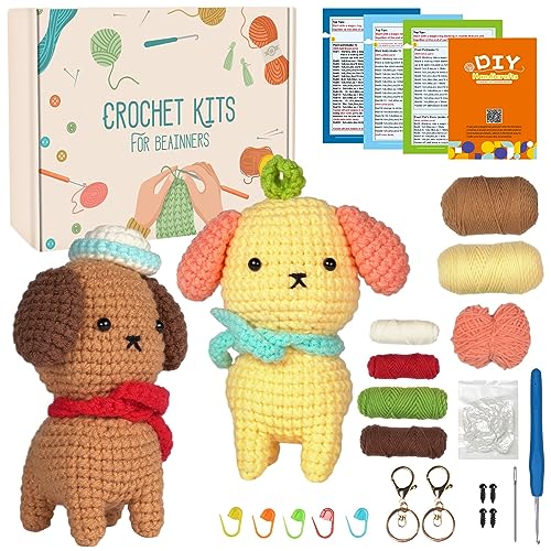 Souarts Komplett Häkelset für Anfänger Tiere Paare Freundschaft, Häckeln Stricken Set mit Anleitung Häkelnadeln Garn, Kreativ Strickset Bastelset für Erwachsene Kinder Geschenk (Braun&Gelb Hunde) Souarts Komplett Häkelset für Anfänger Tiere Paare Freundschaft, Häckeln Stricken Set mit Anleitung Häkelnadeln Garn, Kreativ Strickset Bastelset für Erwachsene Kinder Geschenk (Braun&Gelb Hunde) von Souarts