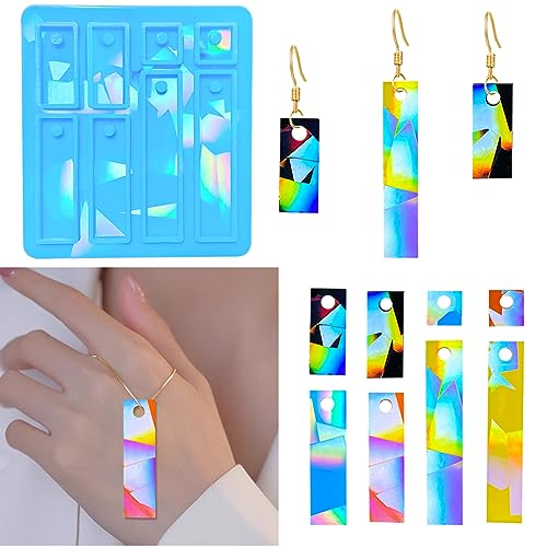 Souarts Resin Silikonform Epoxidharz Formen Silikon Holografisch Effekt, DIY Gießform Harz Silikonformen Anhänger Charms für Ohringe Kette Schmuck Selber Machen(Blau Quadrad) von Souarts