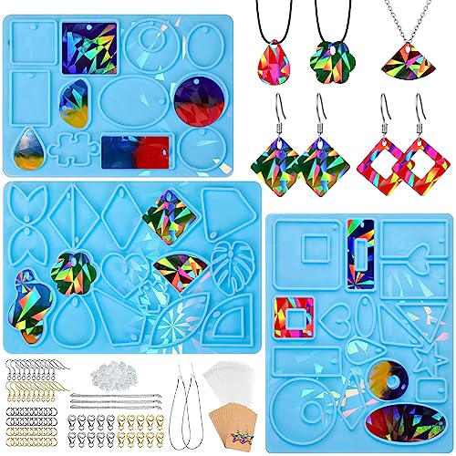 Souarts Resin Silikonform Epoxidharz Formen Silikon Holografisch Effekt DIY Gießform Harz Silikonformen Anhänger für Ohringe Kette Tasche Weihnachtsbaum Deko (Blau 3PCS) von Souarts