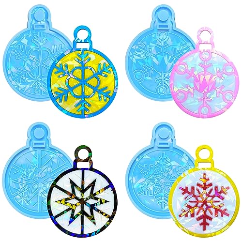 Souarts Weihnachten Resin Silikonform Epoxidharz Formen Silikon Holografisch Effekt DIY Gießform Harz Silikonformen für Weihnachtskugeln Weihnachtsbaum Deko (Blau Schneeflocken) von Souarts