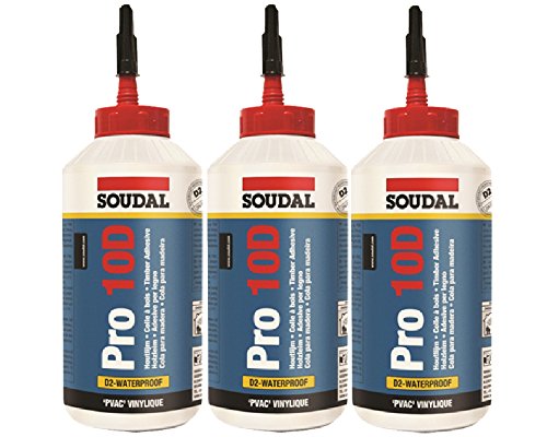 3 x 750ml Soudal Holzleim Pro 10D, lösemittelfreier Kleber auf PVAC-Basis speziell für den Innenbereich, Sparset (3) von Soudal