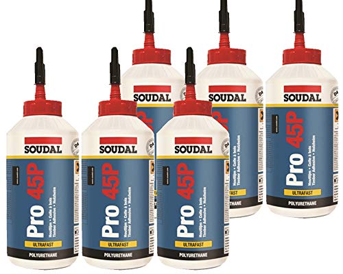 6x Soudal Holzleim Pro 45P PU-Leim wasserfest Polyurethanleim Leim D4 750ml von Soudal