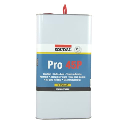 Soudal Holzleim PRO 45 P, sehr schnell trocknender und anwendungsfertiger Kleber auf Polyurethan-Basis, beige, Kanne: 5kg von Soudal