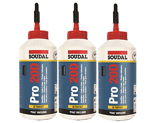 Sparset 3x 750ml Soudal Holzleim Pro 20D -> gebrauchsfertiger extrem schnell klebender Holzleim von Soudal