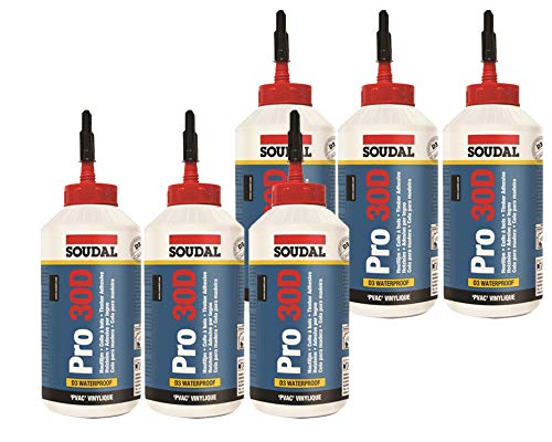 Sparset 6x 750ml Soudal Pro 30D wasserfester gebrauchsfertiger Holzleim auf PVAC-Basis von Soudal