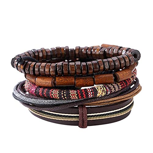 SouiWuzi Innen- und Outdoor-Dekoration, mehrschichtiges Lederarmband mit Vintage Hippy Natural Holzperlen Seil geflochten von SouiWuzi