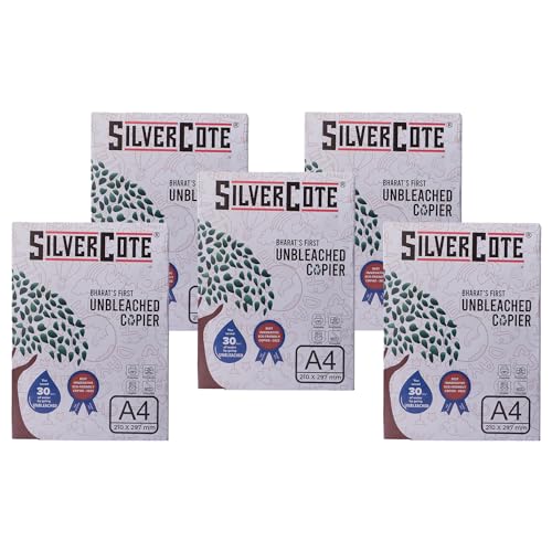 SilverCote Ungebleichtes Papier A4 Größe ISO zertifiziert recycelbar voll kopierbar bedruckbar scannbar umweltfreundlich (210 * 297 mm) naturweiß 500 Blatt (Pack of 5) von Soul Mantra