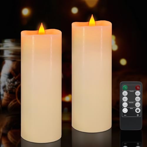 LED Kerzen mit Timerfunktion, SoulBay 20cm Echtwachs Elektrische LED Kerzen mit Fernbedienung, Flackernde Warme Gelbe Flamme für Wohnzimmer Halloween Weihnachten Deko, 600+ Stunden, 2er Set von SoulBay