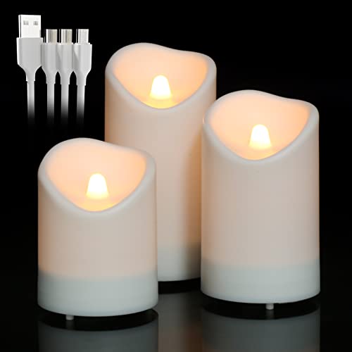 SoulBay LED Kerzen Aufladbar, SoulBay 8/13/15cm Solar Kerzen Außen Wasserdicht Stumpenkerzen Elektrische Kerzen mit Flackernde Flamme für Outdoor Garten Balkon Zimmer Wohnzimmer Deko, 3er Set von SoulBay