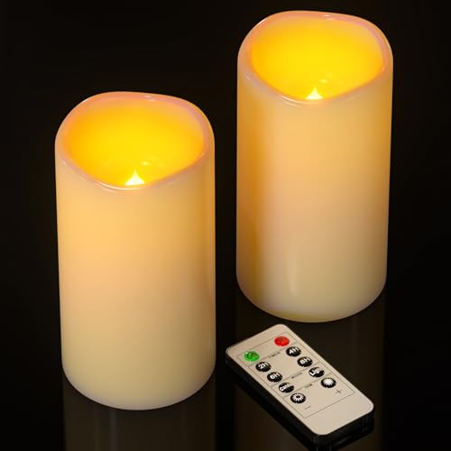 Soulbay LED Kerzen, 7.5 x 14.5cm Outdoor Wasserdichte Flammenlose Batteriekerzen Kerzen mit Fernbedienung Timerfunktion, LED Stumpenkerzen für Außen Garten Zimmer Deko, 500 Stunden, 2er Set von SoulBay