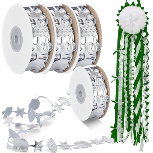 Soulchen 4 Rollen 9,1 m glitzerndes Polyester-Stern-Fußball-Band, Heimkehr, für Bastelarbeiten, Geschenkverpackungen, Sportthemen-Dekorationen für Fans, Spieler, Trainer, Cheerleader von Soulchen