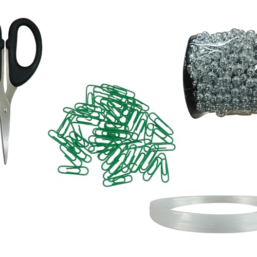 Soulchen 9 m lange goldene Weihnachtsbaumperlen Angelschnur-Set DIY mit Schere Büroklammern künstliche Perlen 8 mm Girlande Kunststoffperlen Rolle für Weihnachten Blumen Tafelaufsätze Hochzeit Party von Soulchen