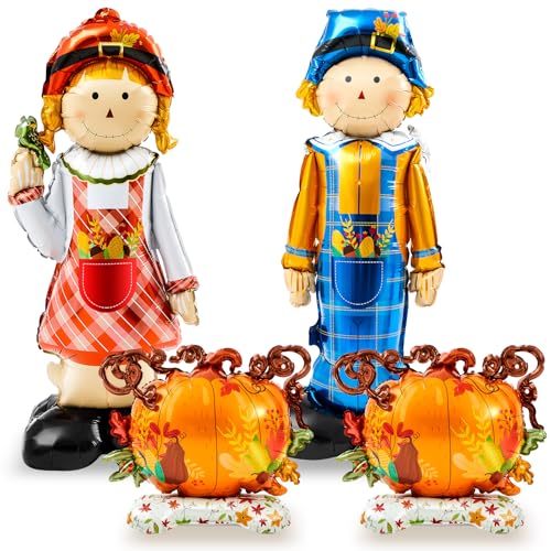 Soulchen Riesiger selbststehender Vogelscheuchen-Ballon und 2 x 60 cm große Kürbis-Folienballons für Herbst, Ernte, Erntedankfest, Garten, Rasen, Party-Dekorationen, 2 Stück Soulchen Riesiger selbststehender Vogelscheuchen-Ballon und 2 x 60 cm große Kürbis-Folienballons für Herbst, Ernte, Erntedankfest, Garten, Rasen, Party-Dekorationen, 2 Stück von Soulchen