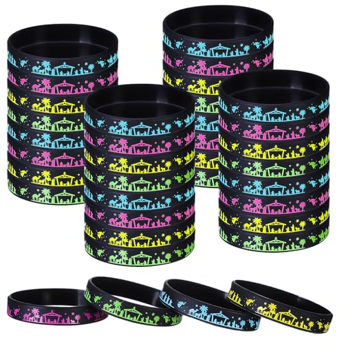 Soulchen Silikon-Armbänder für Weihnachten, Krippen-Silhouette, religiöse, christliche Gummi-Armbänder für Sonntag, Schule, Weihnachten, Urlaub, Party, Geschenke, 4 Farben, 200 Stück von Soulchen