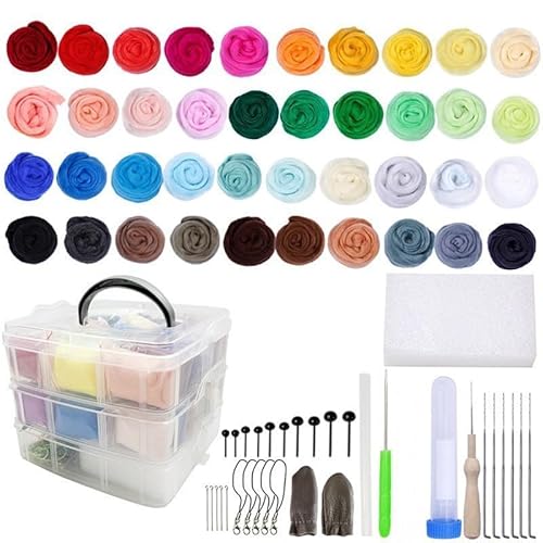Nadelfilzwolle zum Nadelfilzen, Starter-Filzset für Anfänger, mit Werkzeugset und 3-lagiger transparenter Aufbewahrungsbox Nadelfilzwolle zum Nadelfilzen, Starter-Filzset für Anfänger, mit Werkzeugset und 3-lagiger transparenter Aufbewahrungsbox von Soulnioi