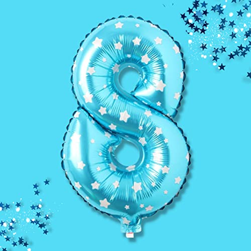 PRESENTORY | Zahlenballon 8 in Blau mit weißen Sternchen | 1 Meter große Folienballons Zahlen 0-9 | Helium-geeignet | Luftballons geeignet für Geburtstage | Geburtstagsdeko für Jungen | Zahl Acht von Soulstice