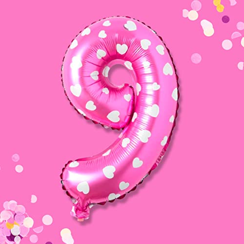 𝐏𝐑𝐄𝐒𝐄𝐍𝐓𝐎𝐑𝐘 XXL *1-Meter* Zahlenballon, Folienballon Zahl 9 in Pink, Luftballon Nummer Eins als Geburtstagsdeko für Happy Birthday Girlande von Soulstice