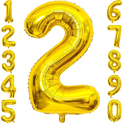 𝐏𝐑𝐄𝐒𝐄𝐍𝐓𝐎𝐑𝐘 XXL Zahlenballon in Gold, Folienballons als Geschenk und Überraschung für Geburtstage, Jubiläum, Hochzeit und Party Deko, Partydeko, Zahl Zwei 2 von Soulstice