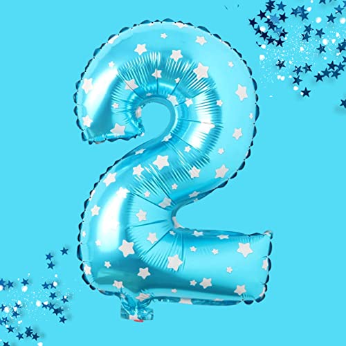 PRESENTORY | Zahlenballon 2 in Blau mit weißen Sternchen | 1 Meter große Folienballons Zahlen 0-9 | Helium-geeignet | Luftballons geeignet für Geburtstage | Geburtstagsdeko für Jungen | Zahl Zwei von Soulstice