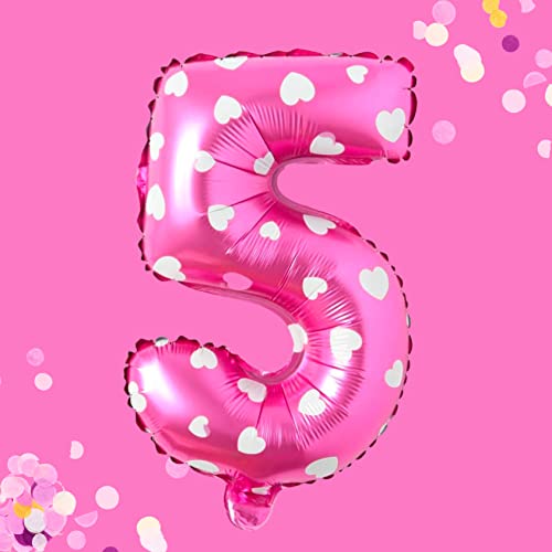 PRESENTORY | Zahlenballon 5 in Pink mit weißen Herzchen | 1 Meter große Folienballons Zahlen 0-9 | Helium-geeignet | geeignet für Geburtstage, Jahrestage | Geburtstagsdeko für Mädchen | Zahl Fünf von Soulstice