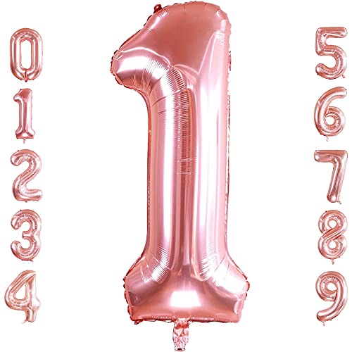 PRESENTORY | Zahlenballon 1 in Roségold | 1 Meter große Folienballons Zahlen 0-9 | Helium-geeignet | Luftballons geeignet für Geburtstage | Geburtstagsdeko für Mädchen | Zahl Eins von Soulstice