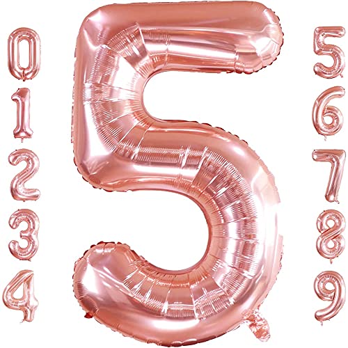 PRESENTORY | Zahlenballon 5 in Roségold | 1 Meter große Folienballons Zahlen 0-9 | Helium-geeignet | Luftballons geeignet für Geburtstage | Geburtstagsdeko für Mädchen | Zahl Fünf von Soulstice