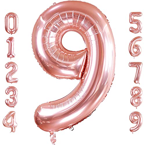 PRESENTORY | Zahlenballon 9 in Roségold | 1 Meter große Folienballons Zahlen 0-9 | Helium-geeignet | Luftballons geeignet für Geburtstage | Geburtstagsdeko für Mädchen | Zahl Neun von Soulstice