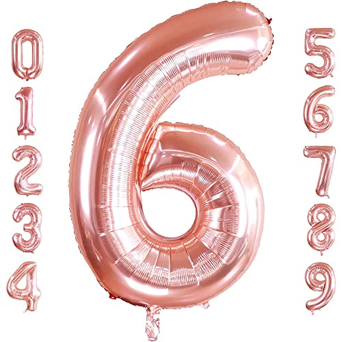 PRESENTORY | Zahlenballon 6 in Roségold | 1 Meter große Folienballons Zahlen 0-9 | Helium-geeignet | Luftballons geeignet für Geburtstage | Geburtstagsdeko für Mädchen | Zahl Sechs von Soulstice