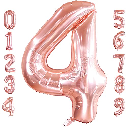 PRESENTORY | Zahlenballon 4 in Roségold | 1 Meter große Folienballons Zahlen 0-9 | Helium-geeignet | Luftballons geeignet für Geburtstage | Geburtstagsdeko für Mädchen | Zahl Vier von Soulstice