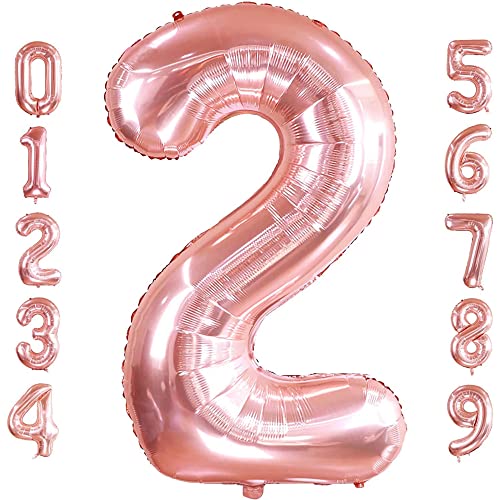 PRESENTORY | Zahlenballon 2 in Roségold | 1 Meter große Folienballons Zahlen 0-9 | Helium-geeignet | Luftballons geeignet für Geburtstage | Geburtstagsdeko für Mädchen | Zahl Zwei von Soulstice
