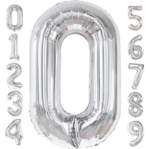 PRESENTORY | Zahlenballon 0 in Silber | 1 Meter große Folienballons Zahlen 0-9 | Helium-geeignet | silberne Nummernballons| geeignet für Geburtstage| Luftballons als Geburtstagsdeko | Zahl Null von Soulstice