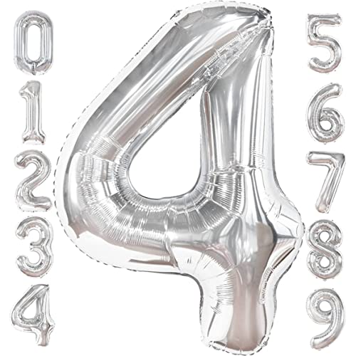 PRESENTORY | Zahlenballon 4 in Silber | 1 Meter große Folienballons Zahlen 0-9 | Helium-geeignet | silberne Nummernballons| geeignet für Geburtstage| Luftballons als Geburtstagsdeko | Zahl Vier von Soulstice